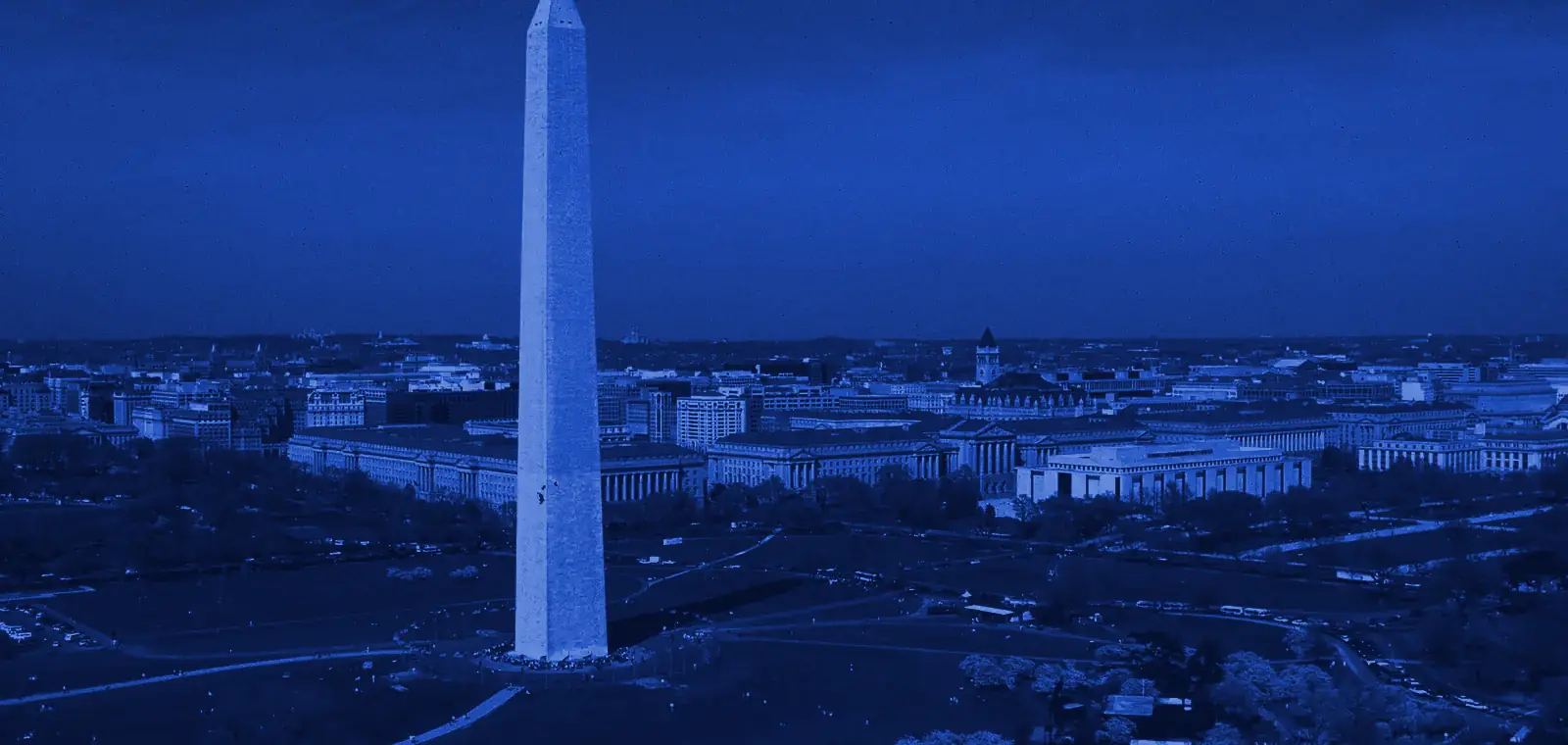 Aerial view of the Washington Monument and the Federal Triangle